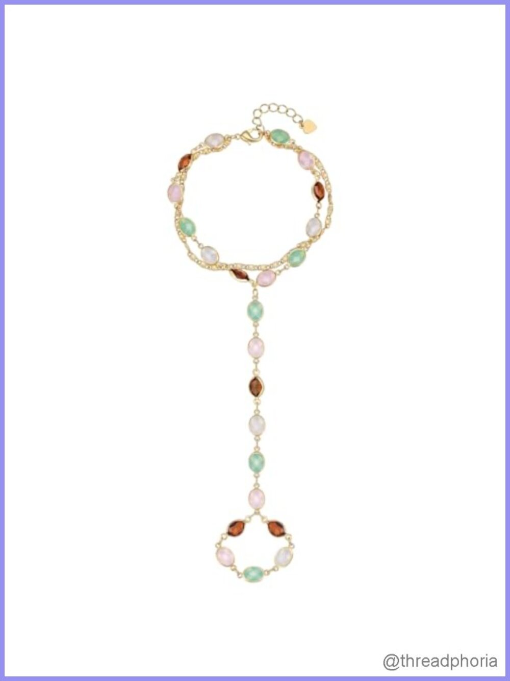 14K Gold Plated Hand Chain Bracelet Set with Cubic Zirconia - Adjustable Non